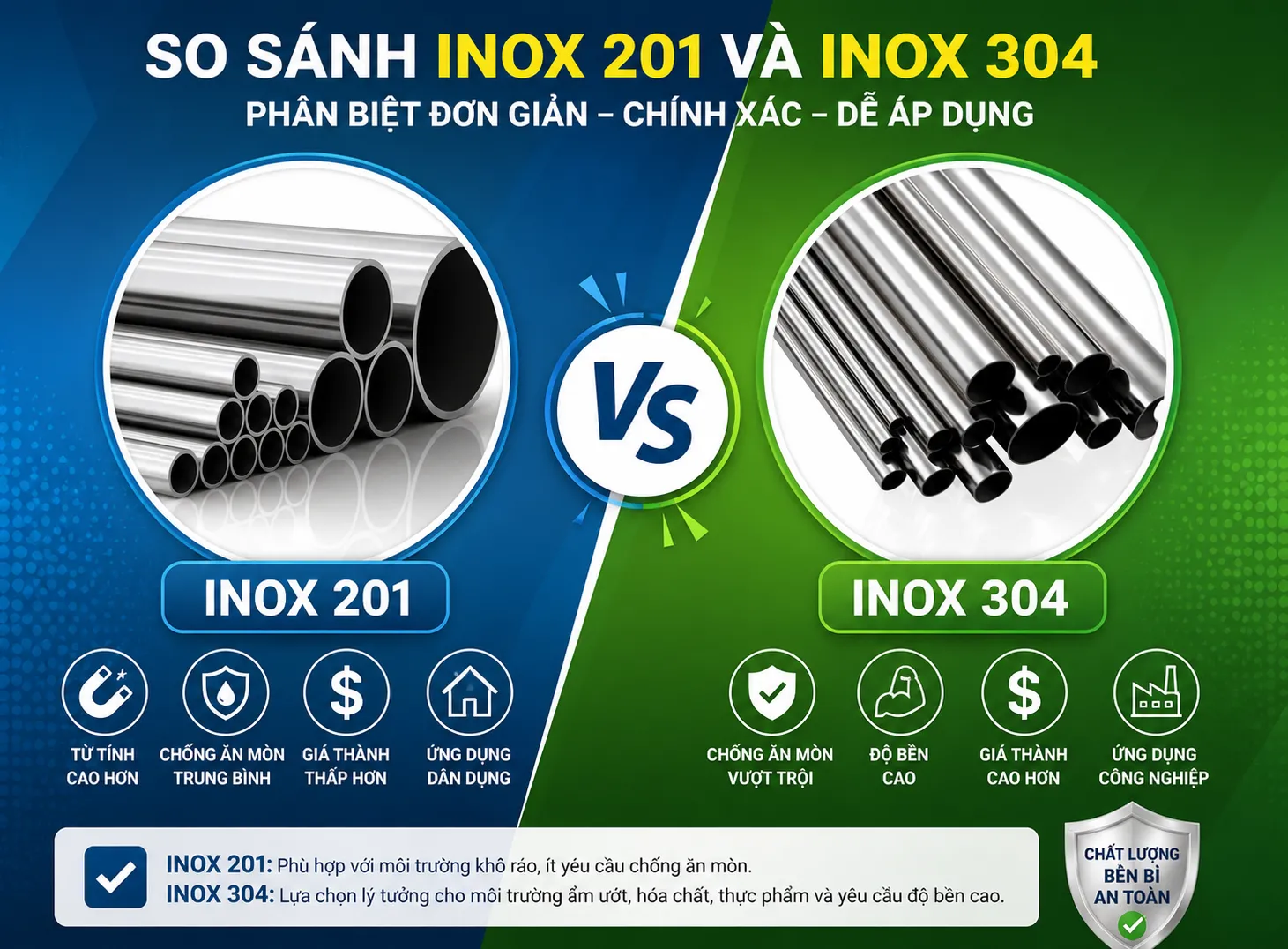Cách phân biệt inox 201 và inox 304 chính xác và đơn giản nhất